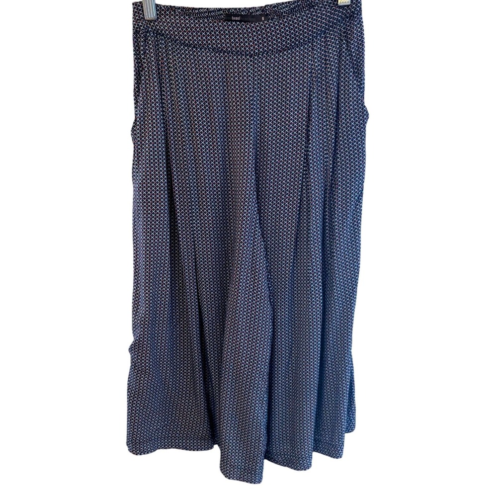 Hazel Culottes Small Navy Blue Geometric Wide Leg Rayon Boho Flowy Crop Pants